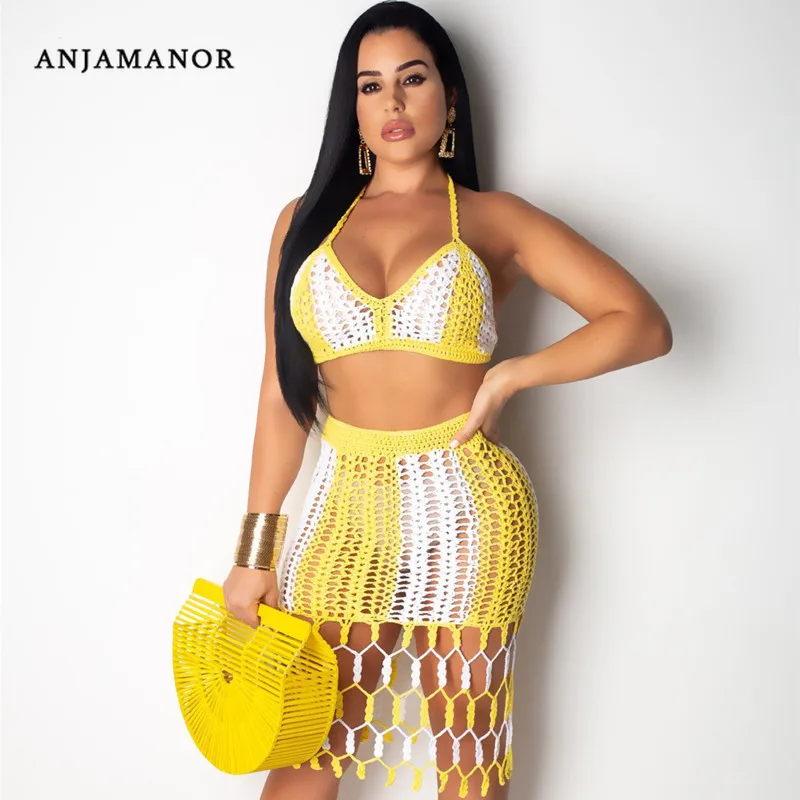 ANJAMANOR Beach Crochet Tassel Striped Sexy Two Piece Skirt Set Summer 2 Piece Knit Outfits for Women Clothing Sets D30-AG52
ANJAMANOR Beach Crochet Tassel Striped Sexy Two Piece Skirt Set Summer 2 Piece Knit Outfits for Women Clothing Sets D30-AG52