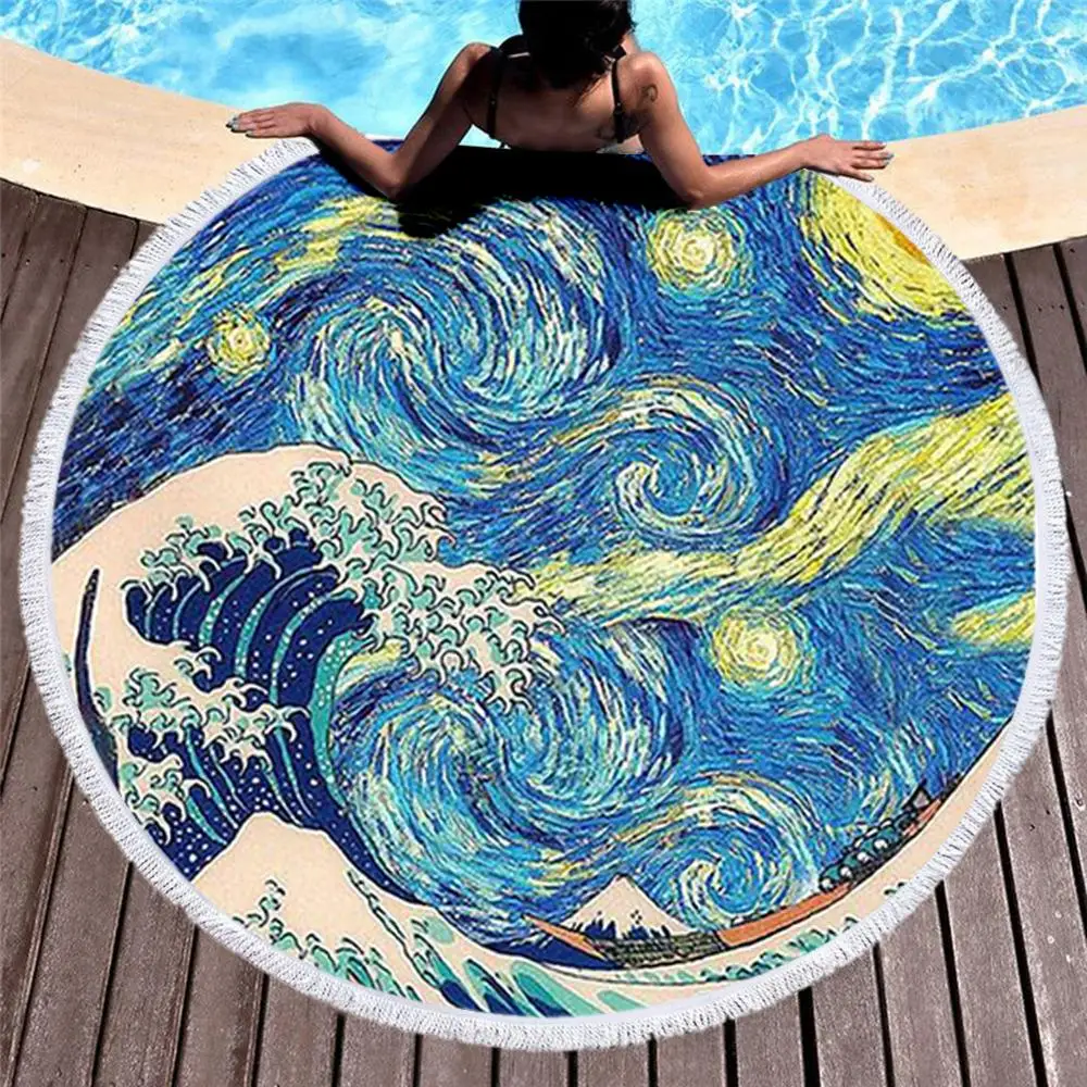 Round Beach Towel with Tassel Japanese Famous Paintings The Great Wave Towel Travel Picnic Blanket Yoga Mat Tapestry style-2
Round Beach Towel with Tassel Japanese Famous Paintings The Great Wave Towel Travel Picnic Blanket Yoga Mat Tapestry style-2