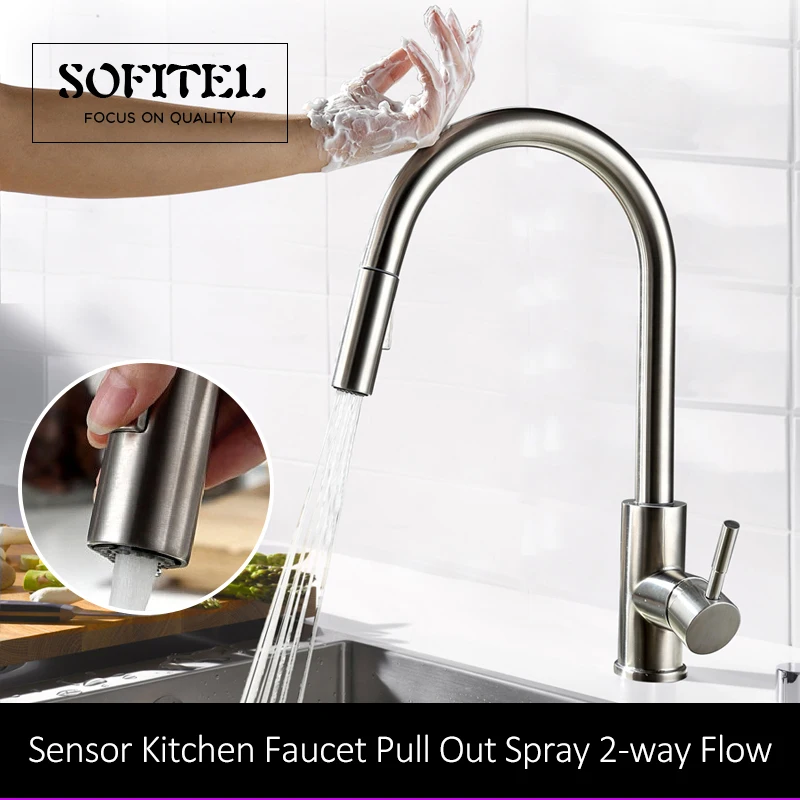 quyanre wanfan frap stainless steel sensor kitchen faucet pull out spray faucet dual function single handle mixer tao kitchen faucet2