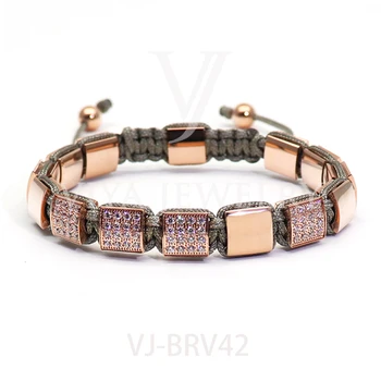 New Square Beads Braided Macrame Bracelet Charming Rose Gold Color Pave Setting Beads Men Bracelet For Men With Jewelry Gift Box
New Square Beads Braided Macrame Bracelet Charming Rose Gold Color Pave Setting Beads Men Bracelet For Men With Jewelry Gift Box