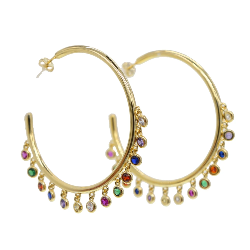 Big 45MM Gold color hoop earring with rainbow colorful CZ circle round for women Gorgeous girl lady charm fashion earrings gift
Big 45MM Gold color hoop earring with rainbow colorful CZ circle round for women Gorgeous girl lady charm fashion earrings gift