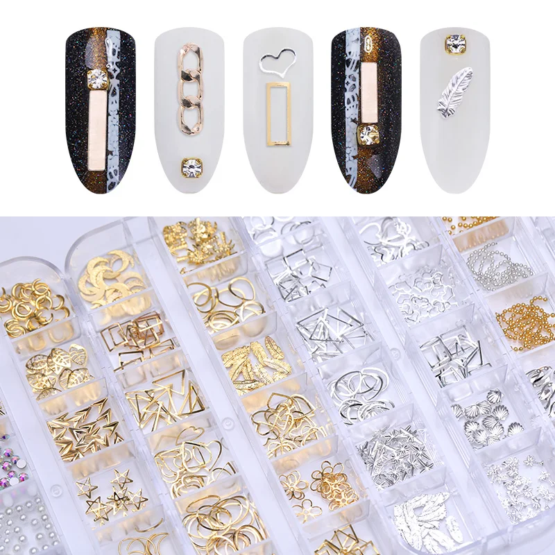 Gold Silver Star Moon Love Alloy Nail Rivets Studs Shell Pearl Feather Manicure 3D Nail Art Decoration 1 Box
Gold Silver Star Moon Love Alloy Nail Rivets Studs Shell Pearl Feather Manicure 3D Nail Art Decoration 1 Box
