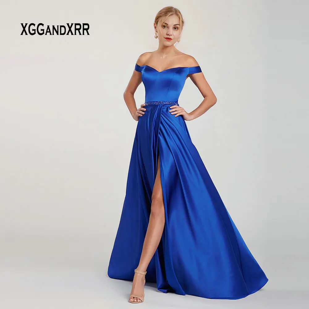 Elegant Satin Dress 2019 Prom Dress Long Sweetheart Off Shoulder Sexy Side Slit Blue vestidos de gala Woman Formal Party Gown
Elegant Satin Dress 2019 Prom Dress Long Sweetheart Off Shoulder Sexy Side Slit Blue vestidos de gala Woman Formal Party Gown
