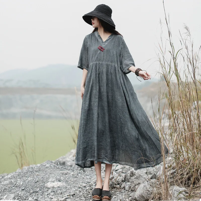 Johnature 2019 New Natural Summer Dress Vintage Loose Solid Long Dress Button Half Mid-calf Regular V-neck Cotton Women Dress
Johnature 2019 New Natural Summer Dress Vintage Loose Solid Long Dress Button Half Mid-calf Regular V-neck Cotton Women Dress