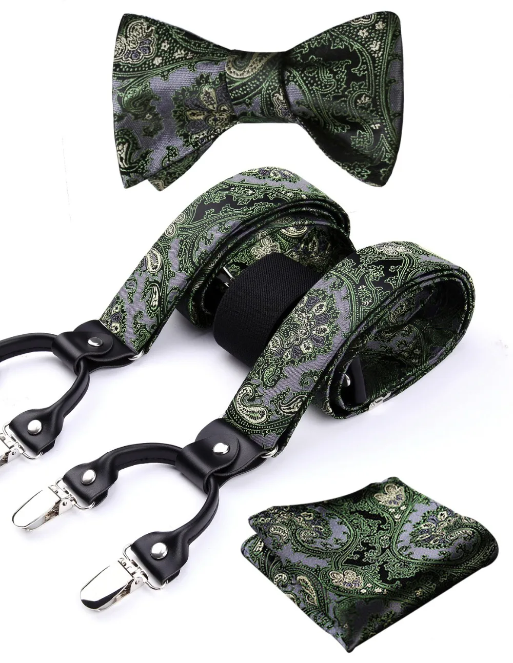 Floral Paisley Various Classic Braces 6 Clips Suspenders Self Bowtie and Pocket Square Set #S5
Floral Paisley Various Classic Braces 6 Clips Suspenders Self Bowtie and Pocket Square Set #S5