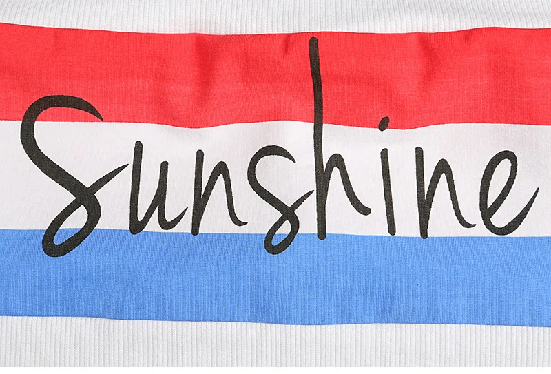 OUBINEW 17 summer Tube Tops bare shoulder shorts crop top printing sunshine letter red and blue stripe wrap chest T2230Z 12
