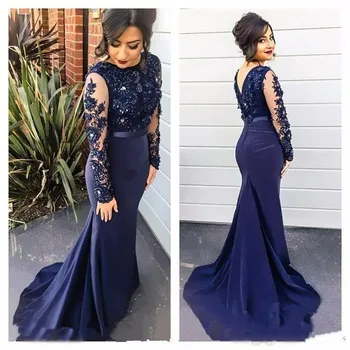 Navy Blue High Neck Lace Mermaid Party Gowns 2019 Long Sleeves Appliqued Party Gowns Evening Dresses Long Prom Dreses
Navy Blue High Neck Lace Mermaid Party Gowns 2019 Long Sleeves Appliqued Party Gowns Evening Dresses Long Prom Dreses