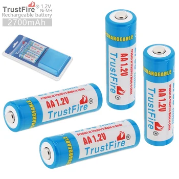 

TrustFire 4pcs 1.2V 2700mAh High Capacity AA Ni-MH Rechargeable Batteries with Low Self-discharge + Portable Battery Box