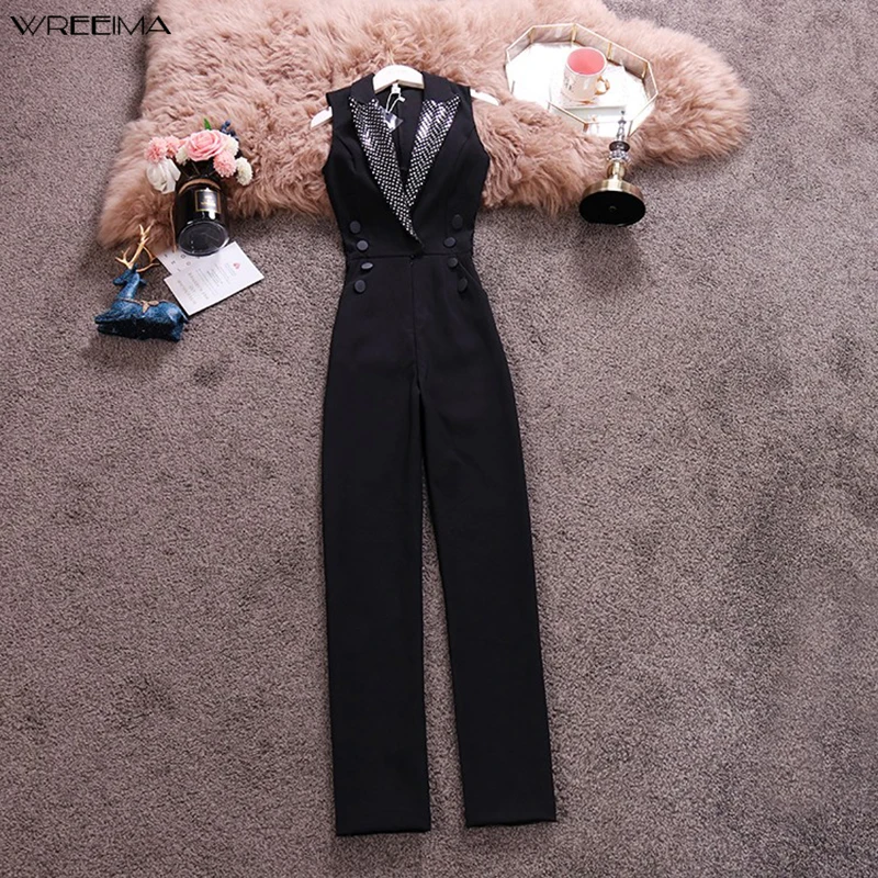 wreeima summer Women Notched Collar Button Slim Black Sleeveless Jumpsuits Office elegant Lace Patchwork Vest Jumpsuit
wreeima summer Women Notched Collar Button Slim Black Sleeveless Jumpsuits Office elegant Lace Patchwork Vest Jumpsuit