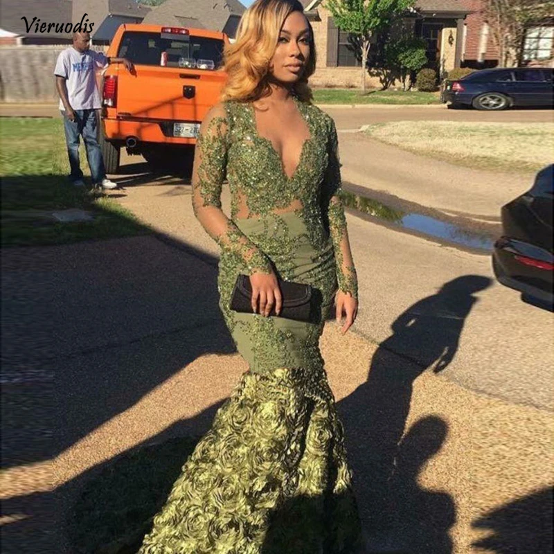 Vestidos De Gala Sexy Beaded Appliques Green Long Prom Dresses 2019 Sheer Long Sleeve V-Neck Floral Mermaid Formal Party Dress
Vestidos De Gala Sexy Beaded Appliques Green Long Prom Dresses 2019 Sheer Long Sleeve V-Neck Floral Mermaid Formal Party Dress