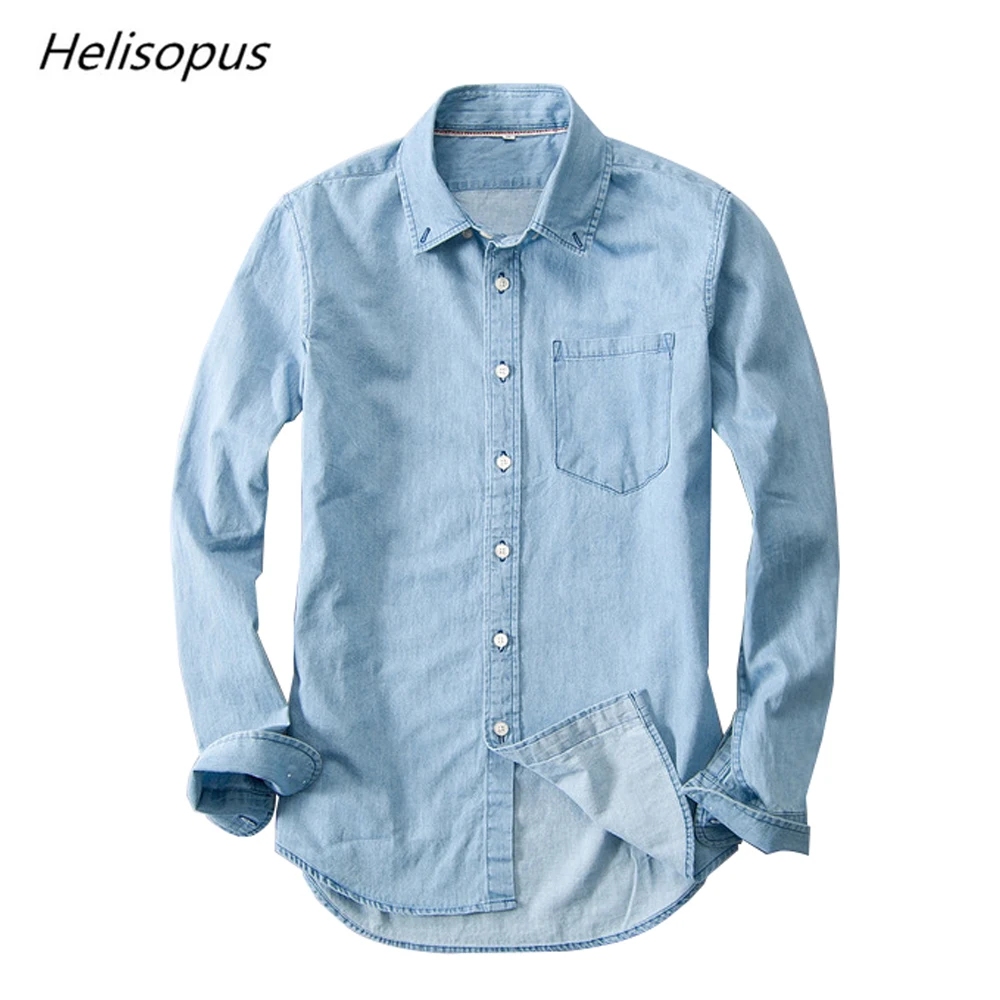Helisopus Blue Washed Denim Men's Shirt Long Sleeve Men Cotton Vintage Shirt Single Breasted Street wear Camisa Hombre
Helisopus Blue Washed Denim Men's Shirt Long Sleeve Men Cotton Vintage Shirt Single Breasted Street wear Camisa Hombre