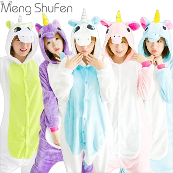 Mengshufen Pink Unicorn Pajamas Sets Flannel Animal Winter