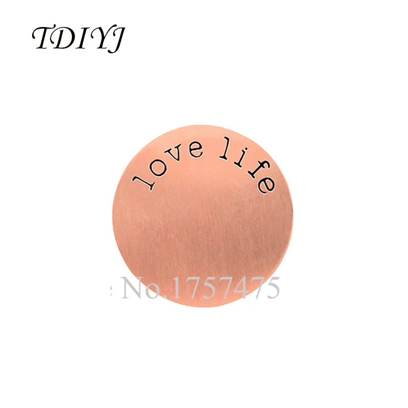 

TDIYJ Fashion 22mm Rose Gold Round Stainless Steel Love Life Floating Locket Plates for 30mm Glass Locket Pendants 10pcs/lot