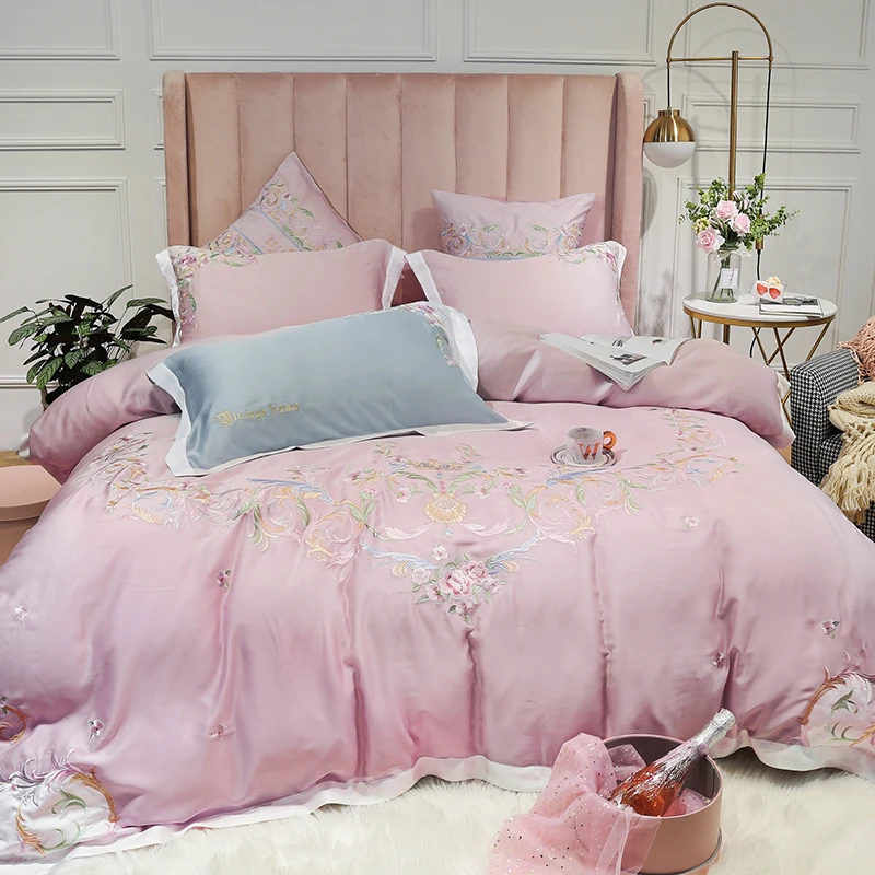 Pink Light blue Luxury Flowers Embroidery Soft Tencel Silk Princess Girl Bedding Set Duvet Cover Bed Sheet Bed Linen Pillowcases
Pink Light blue Luxury Flowers Embroidery Soft Tencel Silk Princess Girl Bedding Set Duvet Cover Bed Sheet Bed Linen Pillowcases