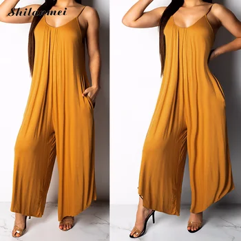 Casual V-Neck Spaghetti Strap Solid Loose Wide Leg Jumpsuit New Fashion Women New Fashion Party Clubwear Women Ropmers Overalls
Casual V-Neck Spaghetti Strap Solid Loose Wide Leg Jumpsuit New Fashion Women New Fashion Party Clubwear Women Ropmers Overalls