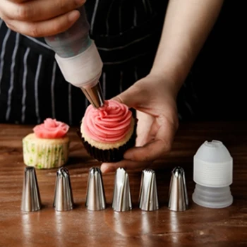 8 IN 1set Silicone Icing Piping Cream Pastry Bag With 6Pcs Stainless Steel Nozzle Cake Diy Decorating Baking Bakeware Tools
8 IN 1set Silicone Icing Piping Cream Pastry Bag With 6Pcs Stainless Steel Nozzle Cake Diy Decorating Baking Bakeware Tools