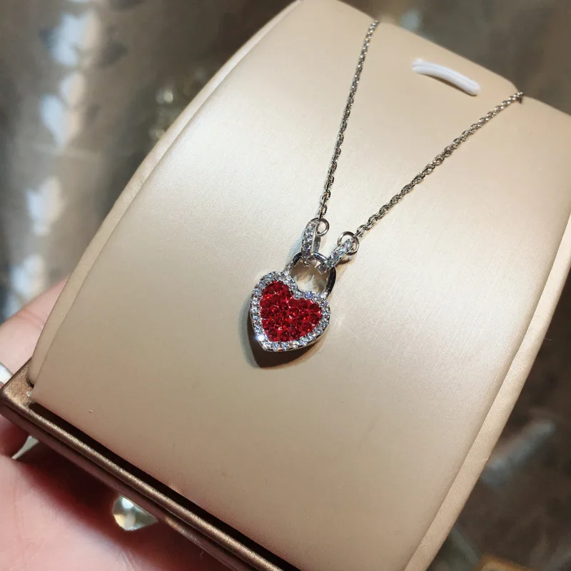 

Quality Women Statement Necklace Hot Selling Double Sided Zircon Heart Pendant 925 Sterling Silver Link Necklace