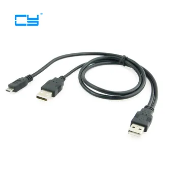 

MIcro USB 5PIN Y cable Data to USB 2. 0 2 Two dual A Type Male with usb power supply charge for 2.5" Mobile Hard Disk Drive HDD