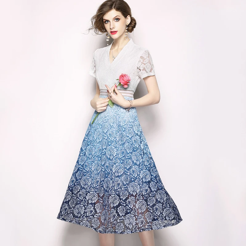Summer Fashion Elegant Sexy Dress V-neck Mid-calf Floral Lace A-line Dress Women Casual Slim Sexy Club Evening Party Dresses
Summer Fashion Elegant Sexy Dress V-neck Mid-calf Floral Lace A-line Dress Women Casual Slim Sexy Club Evening Party Dresses