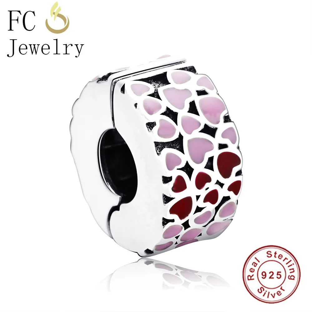 

FC Jewelry Fit Original Pandora Charm Bracelet Authentic 925 Sterling Silver Heart Colour Enamel Clip Stopper Bead Berloque