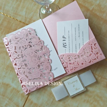 2019 Luxurious Laser Cut Sweetheart Pocket Wedding Invitations Trifold Quinceanera Invites with RSVP Card and Belt and Tag
2019 Luxurious Laser Cut Sweetheart Pocket Wedding Invitations Trifold Quinceanera Invites with RSVP Card and Belt and Tag
