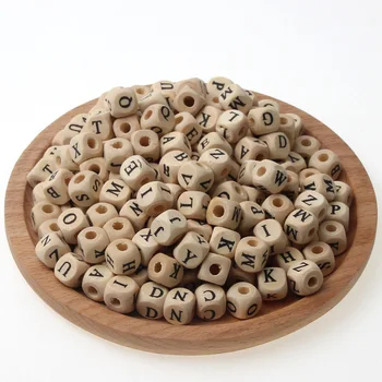 

Random Mixing Natural Wooden Square Letter Beads Fit Bracelet Gasket DIY Jewelry Pacifier 10 mm /12mm 50pcs