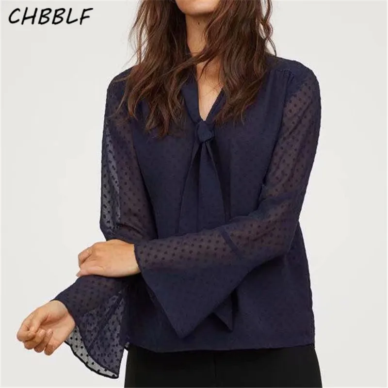 CHBBLF women bow tie neck chiffon blouses flare sleeve pleated solid dots shirts casual basic chic tops blusas mujer A9038
CHBBLF women bow tie neck chiffon blouses flare sleeve pleated solid dots shirts casual basic chic tops blusas mujer A9038