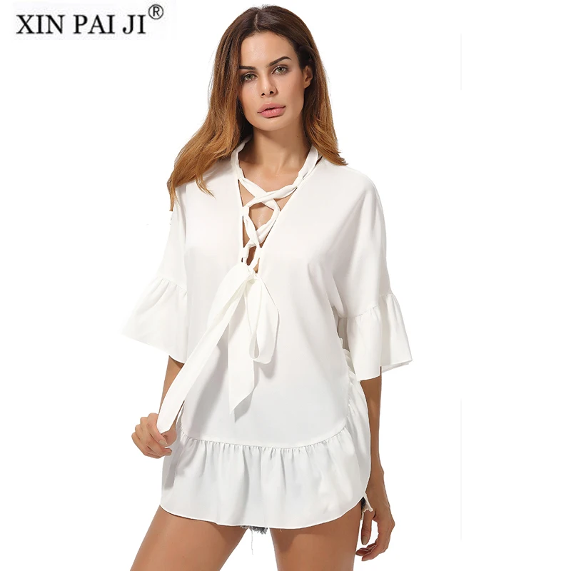 Large Size Loose Women Summer Chiffon Blouses Shirts Casual Strap V-Neck Bow Tops Shirts Blusas
Large Size Loose Women Summer Chiffon Blouses Shirts Casual Strap V-Neck Bow Tops Shirts Blusas