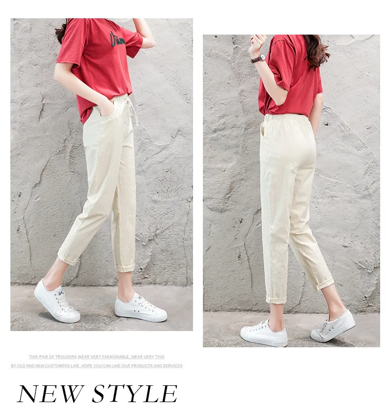 Brand Chic Loose Cotton Linen Pants Women Soft Harem Pants Breathable Slim Ankle Length Pants Korean Leisure Hallen Pants Black Brand Chic Loose Cotton Linen Pants Women Soft Harem Pants Breathable Slim Ankle Length Pants Korean Leisure Hallen Pants Black