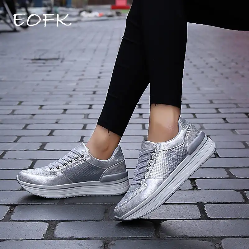 shiny silver sneakers