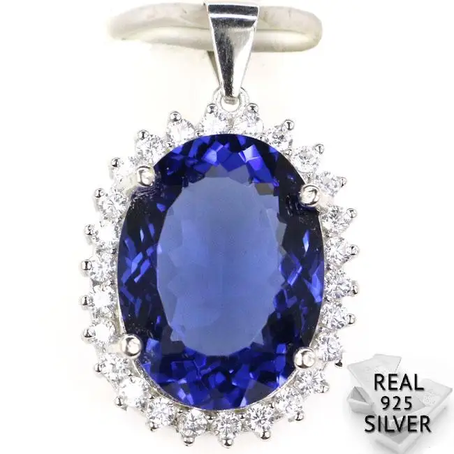 Guaranteed Real 925 Solid Sterling Silver 4.6g Deluxe Top New Stone Iolite White CZ Gift Pendant 25x16mm | Украшения и аксессуары