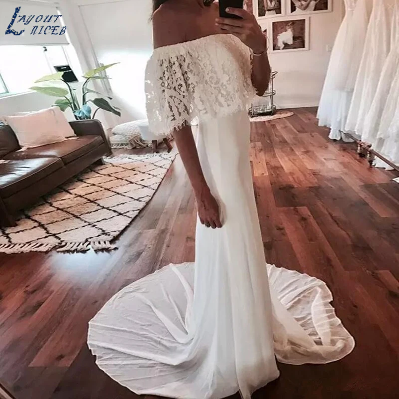 SHJ706 Beach Wedding Dresses 2019 Boho Off the Shoulder Chiffon Lace Bridal Gowns Bohemian Vestido De Noiva
SHJ706 Beach Wedding Dresses 2019 Boho Off the Shoulder Chiffon Lace Bridal Gowns Bohemian Vestido De Noiva
