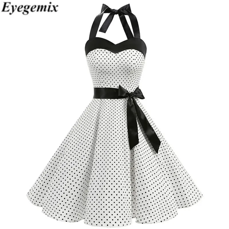 

Women Black White Polka Dot Dress Big Swing Vestidos Retro Robe Casual Prom Rockabilly Party Dress 50s 60s Pinup Vintage Dresses