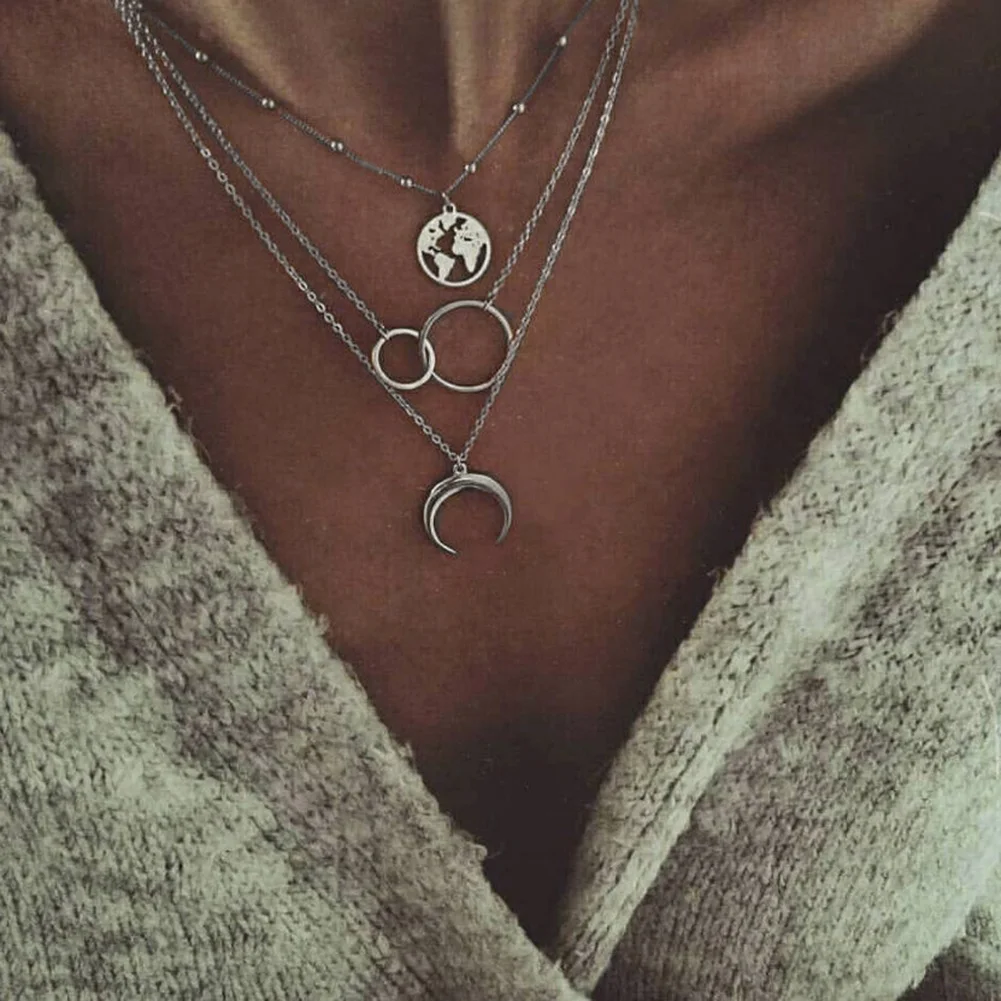 Women Fashion Retro Moon World Map Circle Pendant Multilayer Silver Necklace Christmas Gifts Party Charm Jewelry Accessories
Women Fashion Retro Moon World Map Circle Pendant Multilayer Silver Necklace Christmas Gifts Party Charm Jewelry Accessories