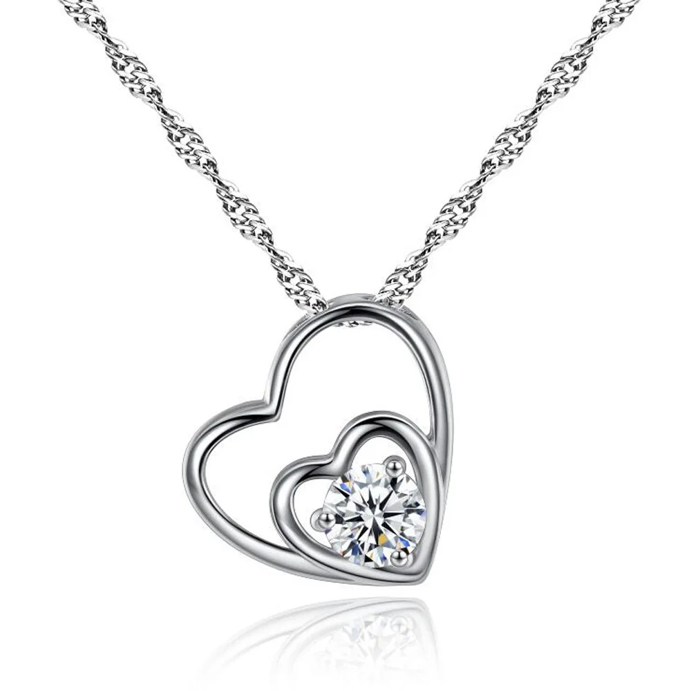 Silikolove 1pcs Silver Color Heart-shaped zircon Jewelry necklace Classic arrow double heart pendant necklace Collar colgante
Silikolove 1pcs Silver Color Heart-shaped zircon Jewelry necklace Classic arrow double heart pendant necklace Collar colgante