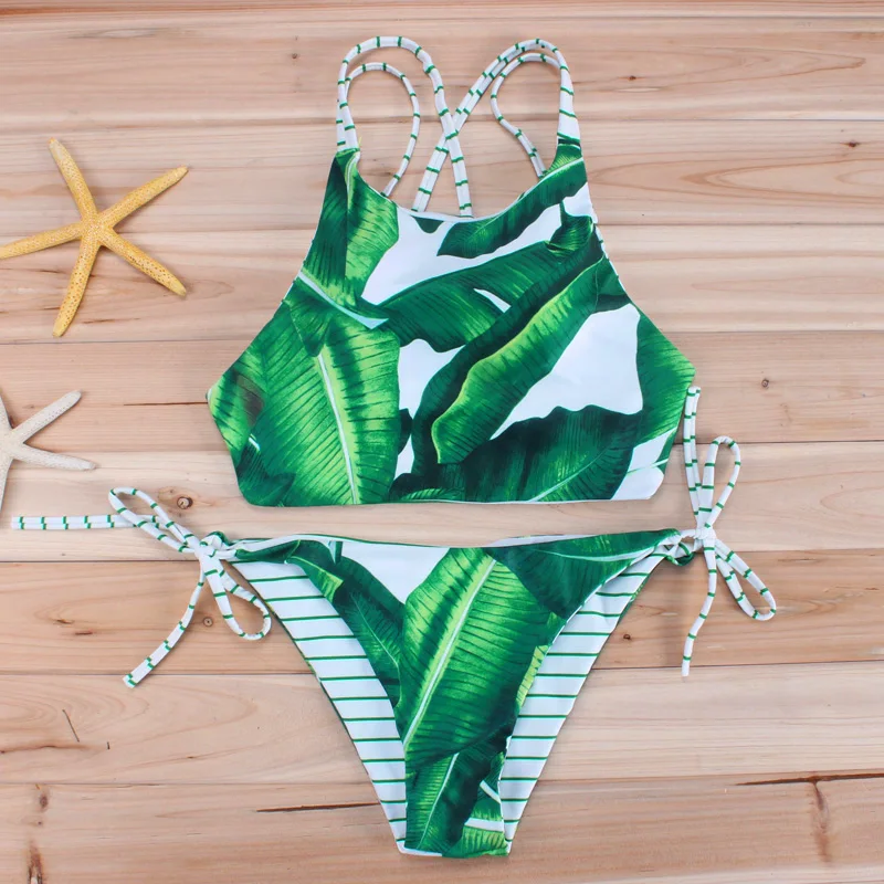 Green Leaf Bikini 2018 Reversible Swimwear Women Crop Top Swimsuit Bandage Biquini Striped Bikinis Set Brazilian Bathing Suits
Green Leaf Bikini 2018 Reversible Swimwear Women Crop Top Swimsuit Bandage Biquini Striped Bikinis Set Brazilian Bathing Suits