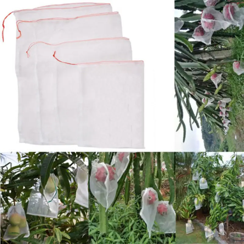 50pcs Garden Plants Fruit Protection Bag Anti Bird Netting Drawstring Net Mesh Bag for Garden 4 sizes
