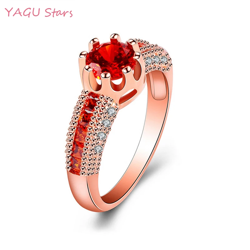 Фото Модный Круглый 6 мм красивый красный камень розовое золото цвет модные кольца для