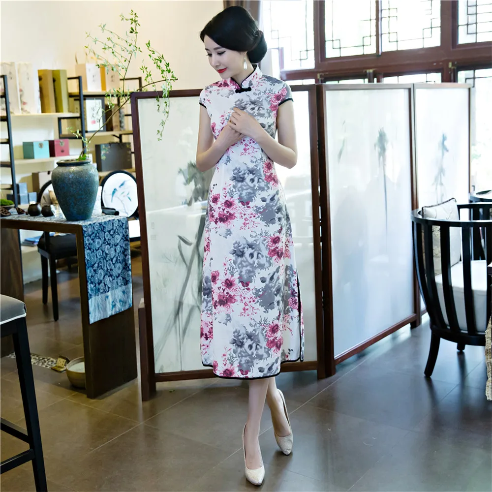 Shanghai Story 2018 хлопковое льняное длинное платье Ципао с воротником-стойкой и