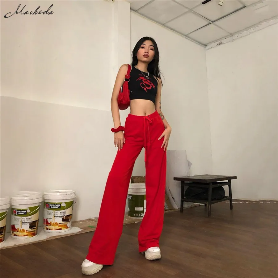 Macheda Women Casual Loose Flare Pants Red Mid Waist Elastic Trousers Lady Fashion Spring Autumn Streetwear Full Length 2019
Macheda Women Casual Loose Flare Pants Red Mid Waist Elastic Trousers Lady Fashion Spring Autumn Streetwear Full Length 2019
