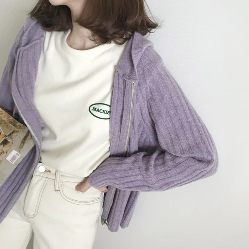 2019 cardigan invierno mujer Chic Purple Even Hat Zipper Cardigan Knitting Loose Student Coat
2019 cardigan invierno mujer Chic Purple Even Hat Zipper Cardigan Knitting Loose Student Coat