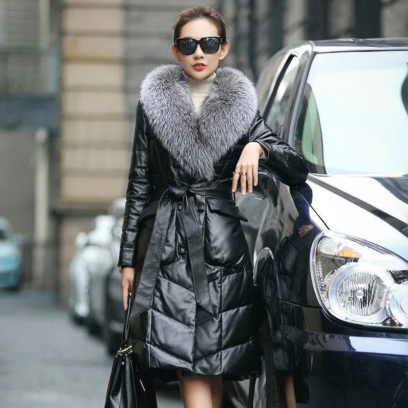 YOLANFAIRY Genuine Leather Jacket Women Real Sheepskin Duck Down Coat Autumn Winter Warm Thick Slim OT6674 MF558 |