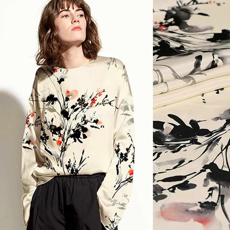 110CM Wide 30MM Ink Painting Print Heavy Silk Crepe Fabric for Summer Dress Shirt Scarf Cheongsam Skirt Pants Suit DE789
110CM Wide 30MM Ink Painting Print Heavy Silk Crepe Fabric for Summer Dress Shirt Scarf Cheongsam Skirt Pants Suit DE789