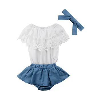 Newborn Baby Girl Off The Shoulder Clothing Set White Lace Floral Tops Denim Skirt Headband 3PCS Outfits Summer Clothes Set
Newborn Baby Girl Off The Shoulder Clothing Set White Lace Floral Tops Denim Skirt Headband 3PCS Outfits Summer Clothes Set