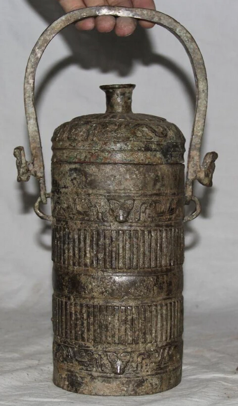 S2288 12 Archaic Chinese Dynasty Bronze portable Handle Food Vessel Wine Pot Censer D0318 
S2288 12 Archaic Chinese Dynasty Bronze portable Handle Food Vessel Wine Pot Censer D0318