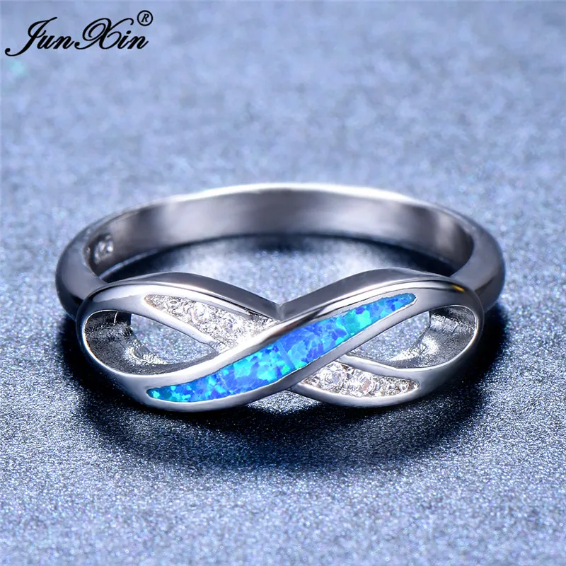 Фото Женское кольцо JUNXIN с большим знаком бесконечности модное обручальное синей