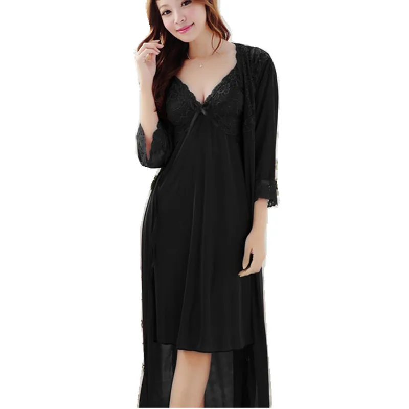2 Pieces Ladies Sexy Silk Satin Lace Robe Gown Set Long Sleeve Bathrobe Nightdress Summer Charming Sleepwear Nightwear For Women
2 Pieces Ladies Sexy Silk Satin Lace Robe Gown Set Long Sleeve Bathrobe Nightdress Summer Charming Sleepwear Nightwear For Women