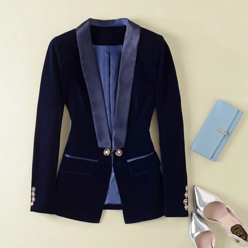 Autumn Winter Designing Elegant Women Classic Style Notched Single Button Solid Color Black & Blue Velevt Casual Runway Blazers
Autumn Winter Designing Elegant Women Classic Style Notched Single Button Solid Color Black & Blue Velevt Casual Runway Blazers