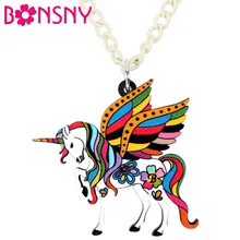 Bonsny Acryl Heilige Fee Eenhoorn Vliegende Paard Ketting Hanger Ketting Kraag Mode Anime Sieraden Voor Vrouwen Meisjes Tieners Geschenken(China)