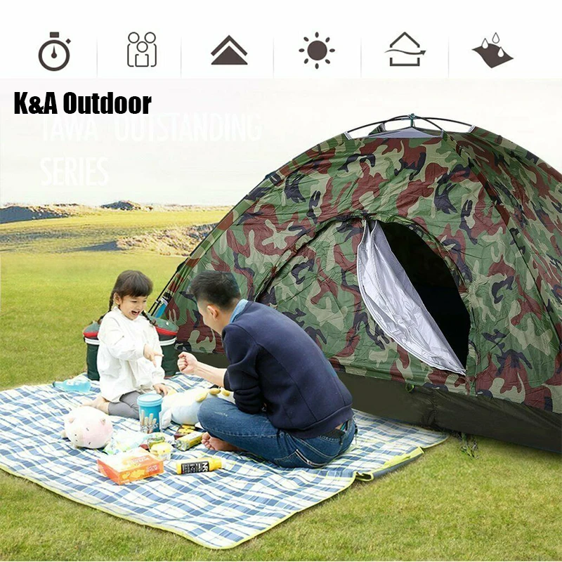 K&A Outdoor Single Layer Camping Tent 1/2/3-4 People Camouflage Waterproof Fishing Hunting Tent with Carry Bag for Hiking Travel
K&A Outdoor Single Layer Camping Tent 1/2/3-4 People Camouflage Waterproof Fishing Hunting Tent with Carry Bag for Hiking Travel